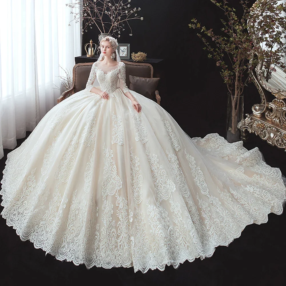 Pearls All Over Appliques Princess Ball Gown Wedding Dress With Chapel Train Wedding Dresses Robe De Mariée Customized New