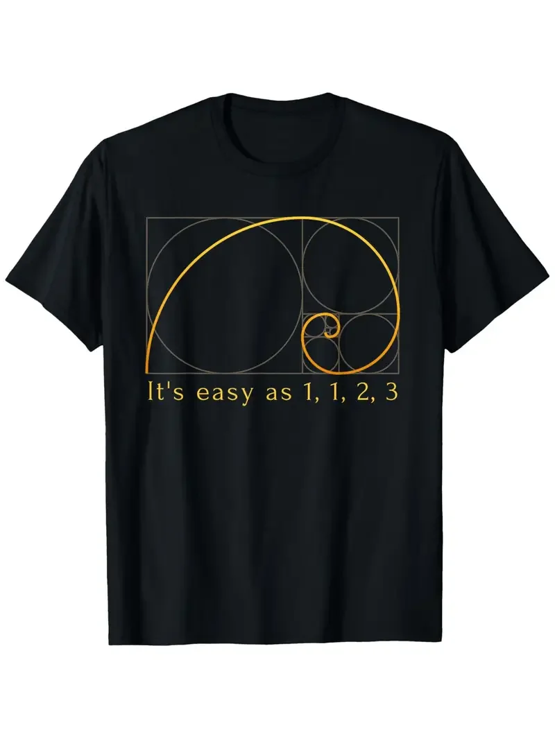 

Men's T-shirt Vintage Fibonacci Spiral Geometry Mathematical Design with Golden Ratio Tee Hip Hop Women Harajuku Y2k Cotton Top