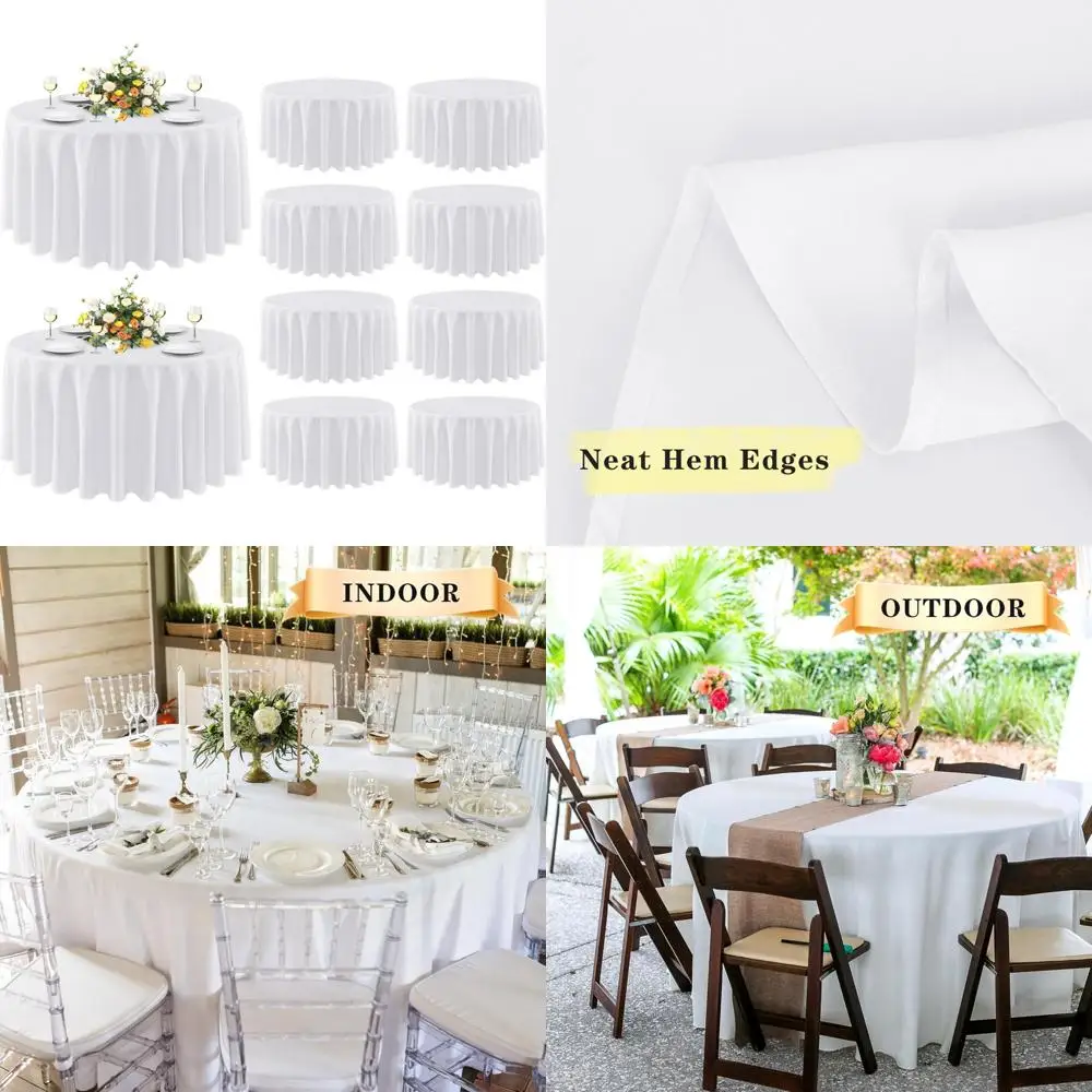 

Набор круглых скатерть из 10 шт., белые 90 дюймов, устойчивый к пятнам и морщинам, моющийся полиэстер для обеденных столов