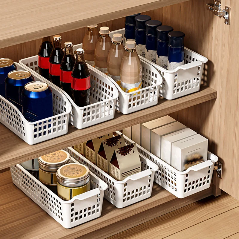 Plastic Storage Basket Open Grid Cabinet Organizer Bin Multi-purpose Kitchen Pantry Desk Drawer Snack Document Sundries Storage