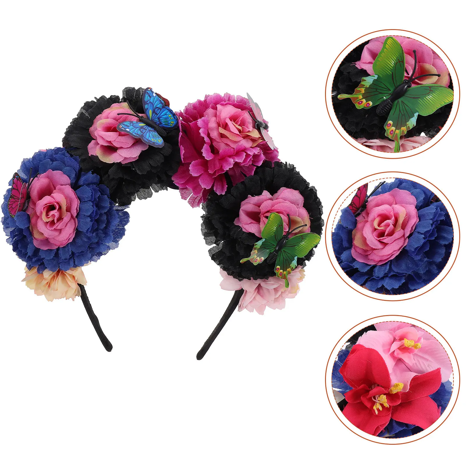 

Day of The Dead Butterfly Headband Cloth Flower Headband Festival Headpiece Random Color Mexican Flower Crown Cosplay Party