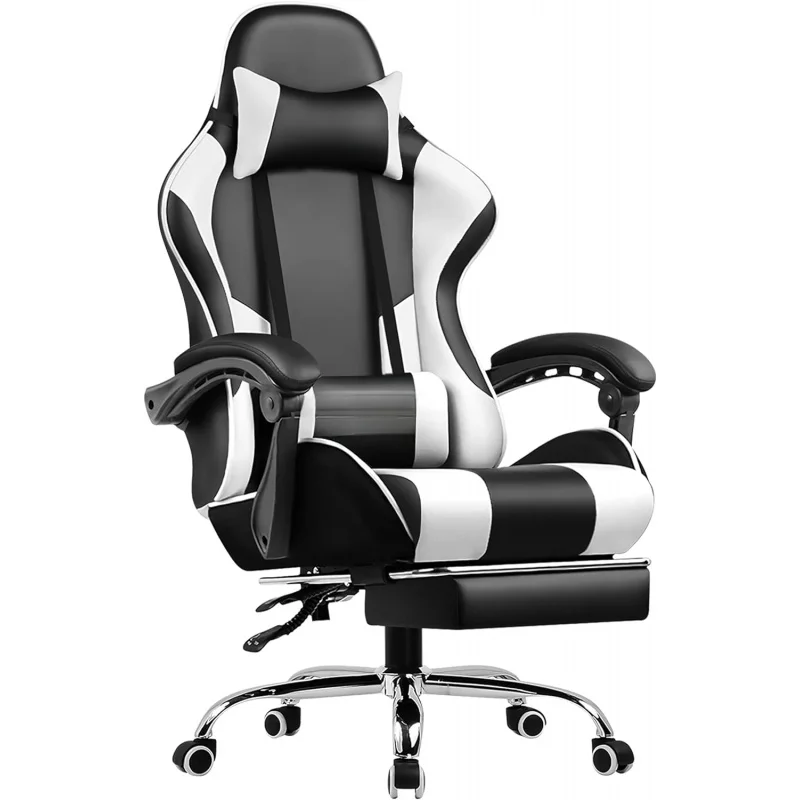 with Footrest and Lumbar Support, Height Adjustable Game Chair with 360°-Swivel Seat and Headrest and for Office or Gaming