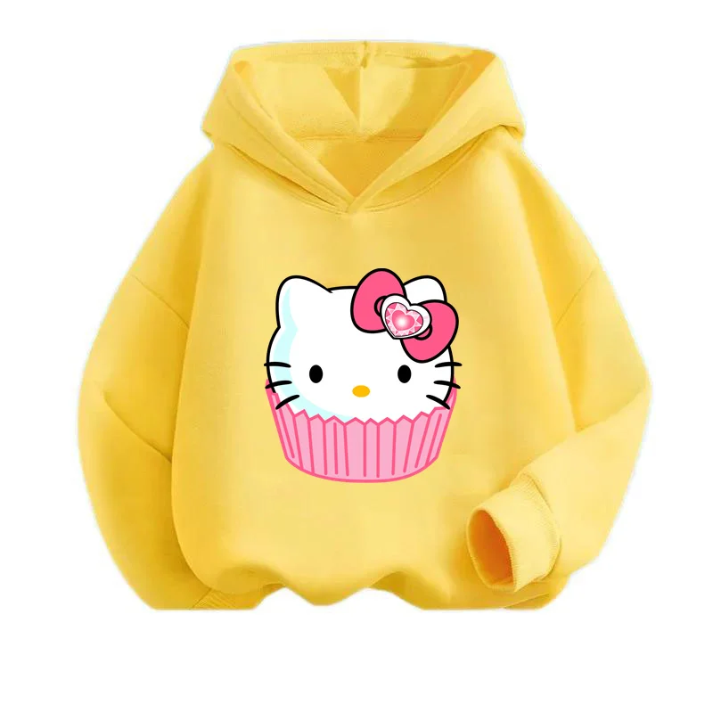 Fashion Hello Kitty Cute Cartoon Hoodies Kawaii Clothing Girls Casual Sweatshirts Spring Autumn Long Sleeve Pocket Harajuku