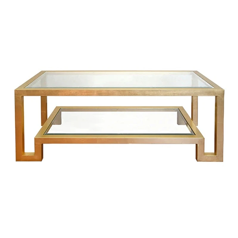 

American light luxury, acrylic, stainless steel rectangle, double coffee table, hotel villa, soft decoration design