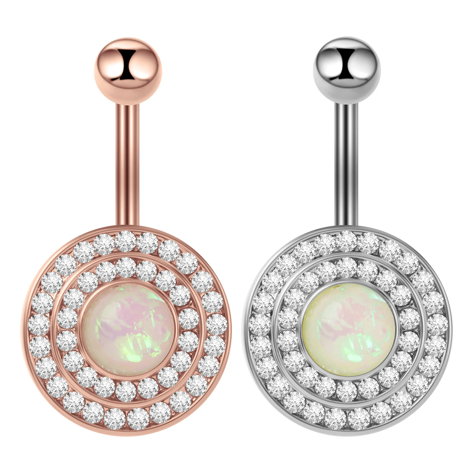 New round crystal navel ring advanced Opal gold plated navel nail piercing jewelry
