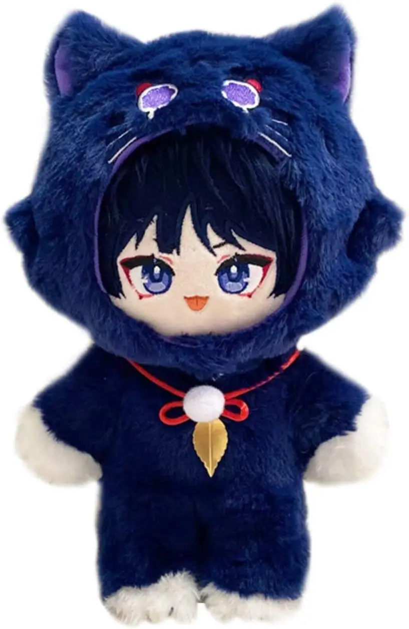 

Anime Plush Figure Scaramouche Dress Up Doll with Cat Clothes Plush Onesie Soft Stuffed Decorations