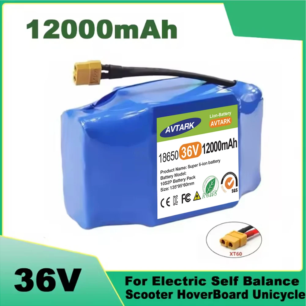 

NEW upgrade 36V 12000mAh 10s2p Lithium Rechargeable Battery,True for Electric Self-balancing Scooter HoverBoard Unicycle