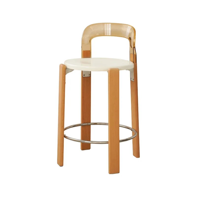 Restaurant Bar Chair Simple Medieval Bar Stool Household Solid Wood Backrest High Chair
