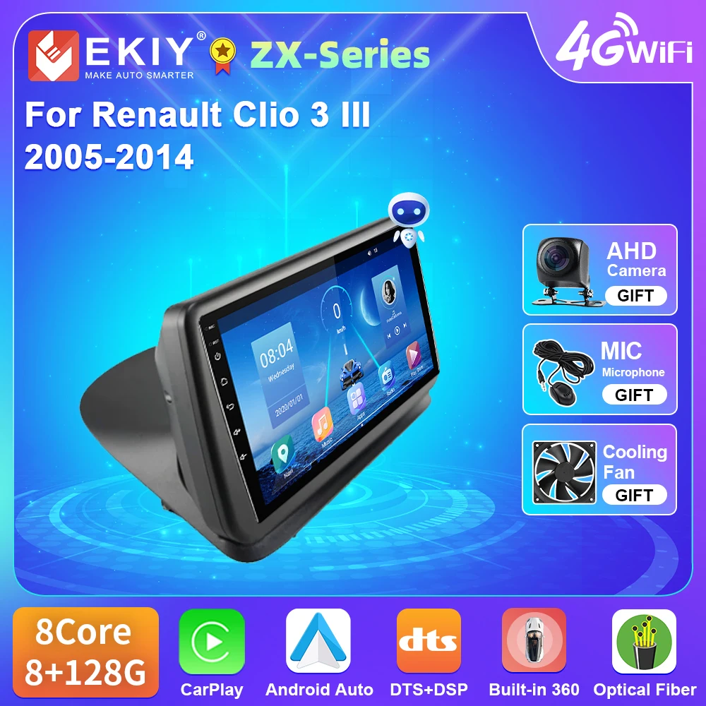 

EKIY T5 For Renault Clio 3 III 2005-2014 Car Rádio 4G WIFI Navigation GPS Android Auto Carplay Stereo Android 10 DVD Player