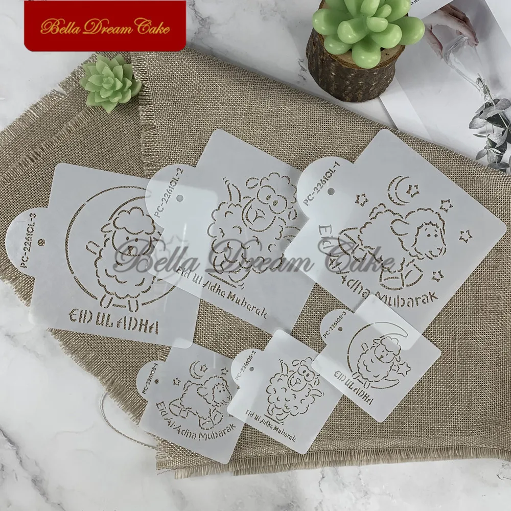 3pcs/set Sheep Shape Cookies Stencil DIY Eid Mubarak Fondant Mold PET Biscuit Drawing Template Cake Decorating Tools Bakeware