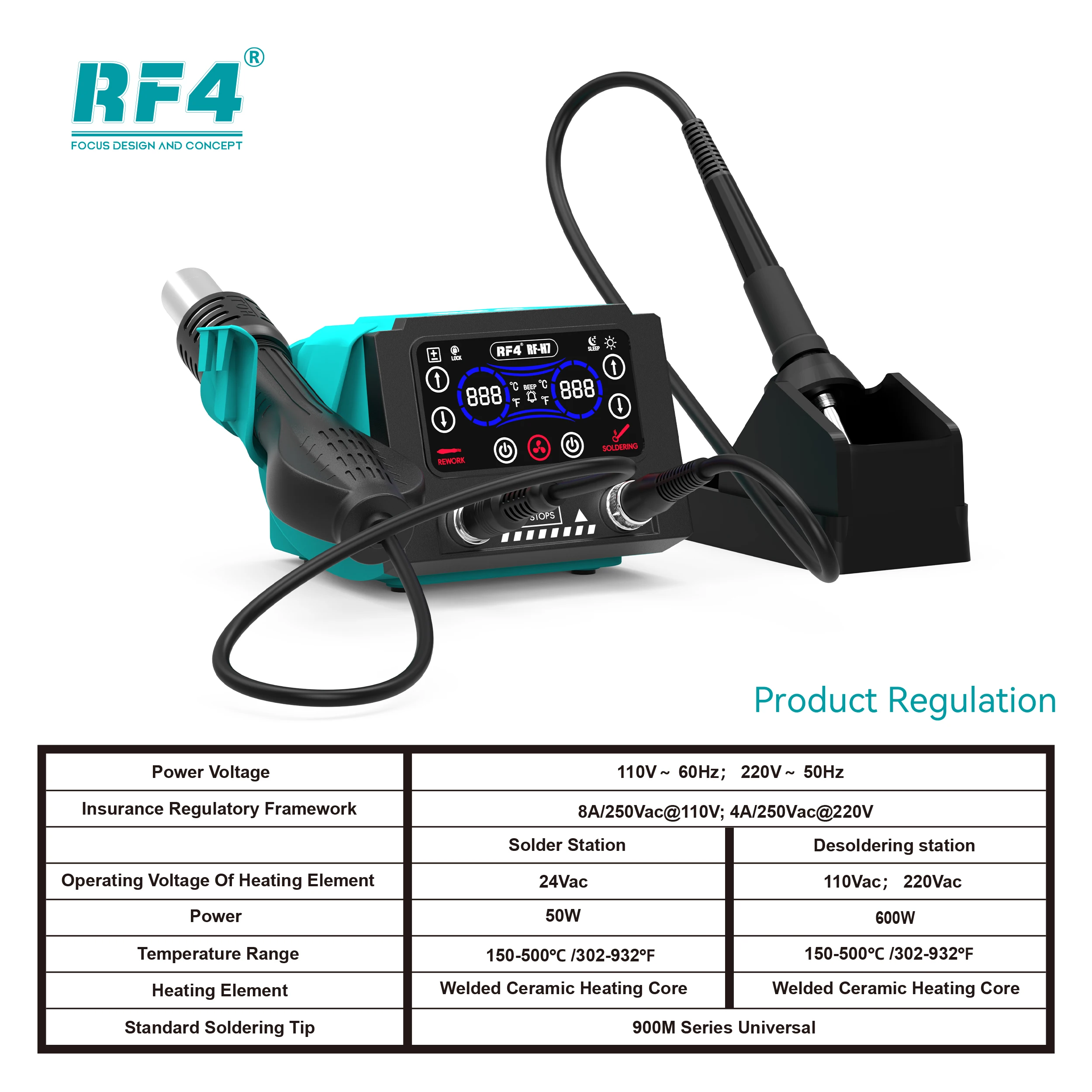 RF4 RF-H7 Dual Station Soldering Station RF-H6 600W Hot Air Gun Disassembly Soldering Station Mobile Phone BGA Motherboard Repai