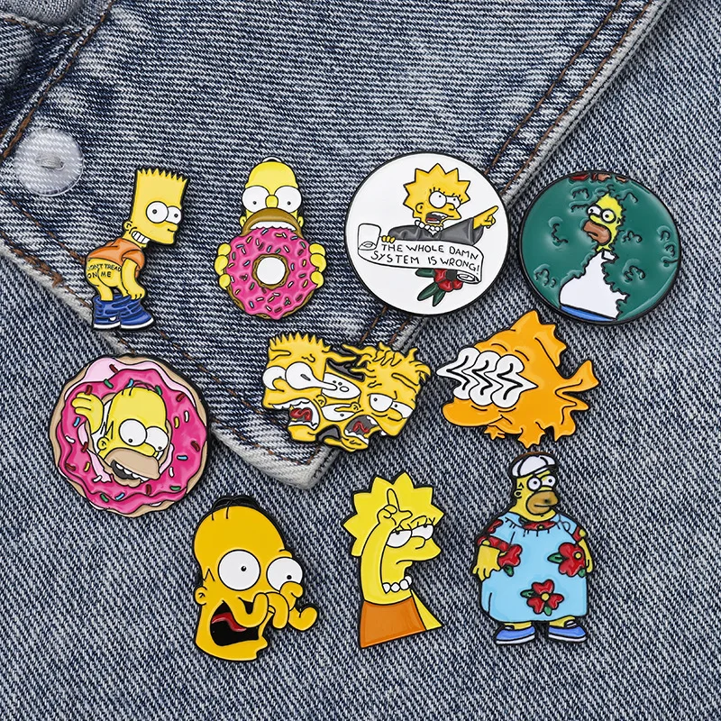 Disney Funny Animation The Simpsons Brooch Homer Marge Bart Metal Badge Lapel Pin Backpack Accessories Gifts for Kids