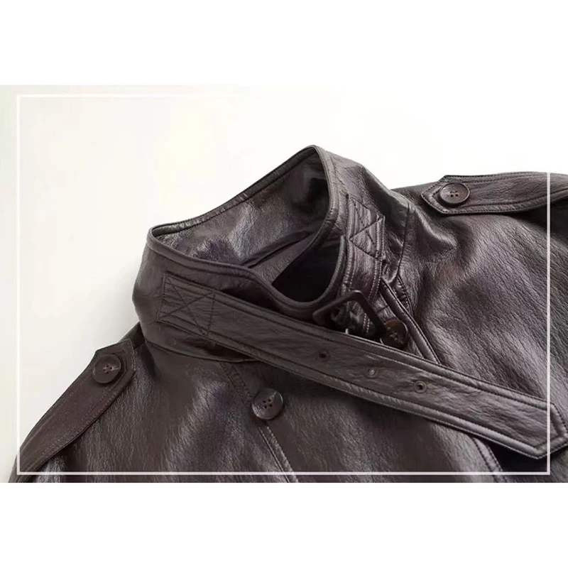 الراقية سترة جلدية أنيقة المرأة أبلى قصيرة 2025 ربيع الخريف جديد الوقوف طوق فضفاض دراجة نارية سترة سترة جلدية