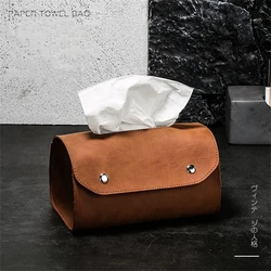 Retro PU Leather Table Napkin Holder Eco Tissue Box for Bedroom Household Living Room Decoration Car Kitchen Office Storage Bag