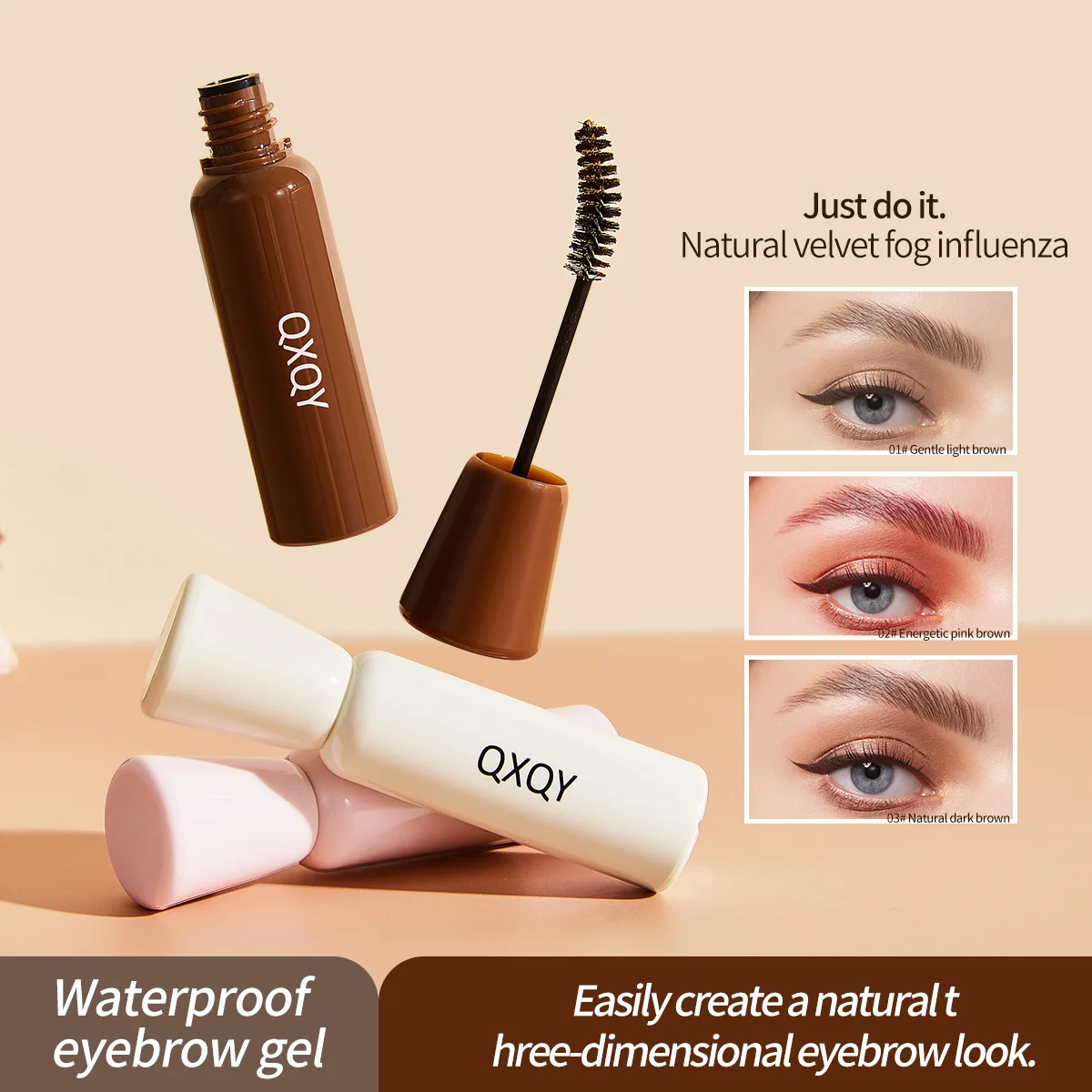 El tinte para cejas QXQY marrón claro, marrón oscuro, marrón rosa es adecuado para varios tonos de piel para colorear brillo, tinte natural para cejas