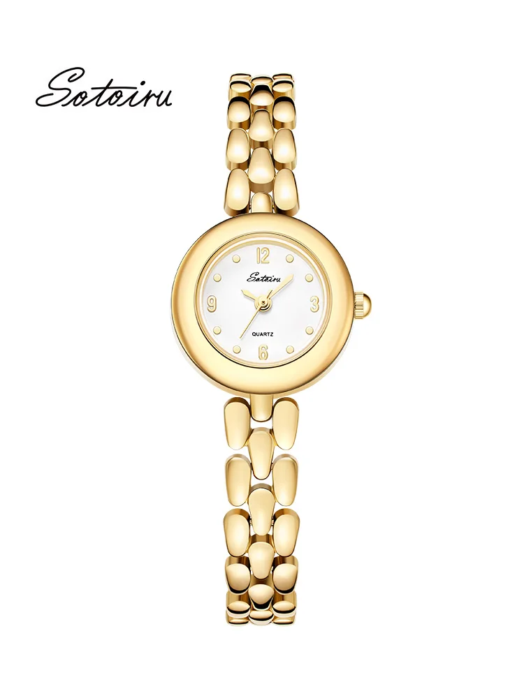 SOTOIRU Watches For Women Small Gold Watch Quartz Ladies Round Luxury Wristwatch Simple Clock Fashion Gifts For Women