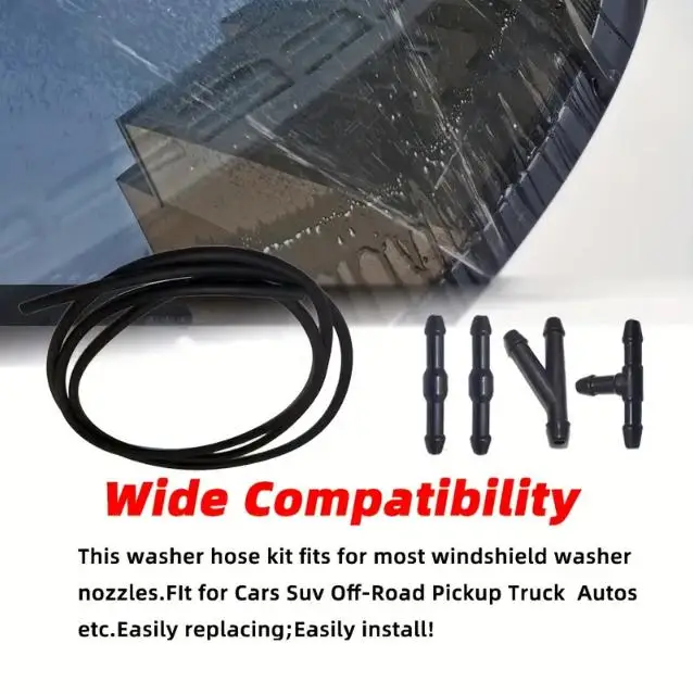 

1SET Windshield Cleaning Tube Kit 78.74 Inch Universal Tube 4 Connectors For Installation Of Most Windshield Cleaning Nozzles