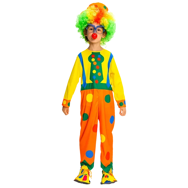 SN60 Kids Clown Cosplay Costumes Coat Hat Halloween Magic Game Party Show Jumpsuits With Shoes Wig1@j$
