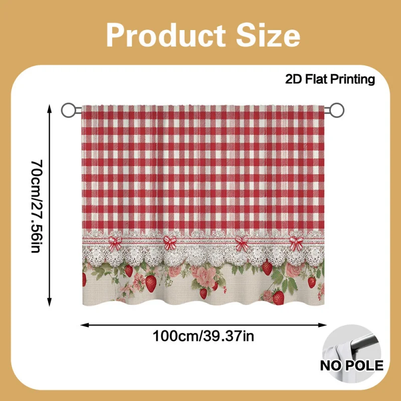 VIKAMA Strawberry Red Plaid Kitchen Cabinet Curtains Privacy Half Curtain for Bathroom Entryway Buffer