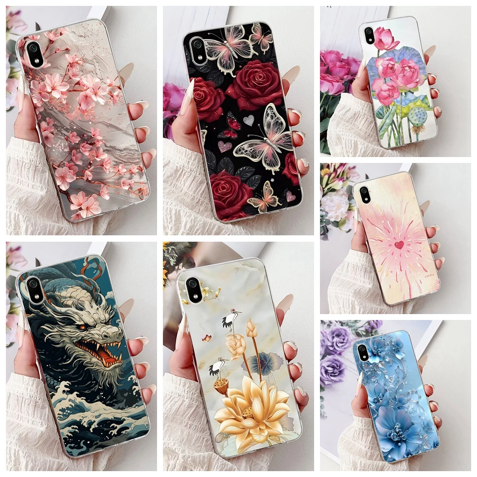ل Redmi 7A حافظة شفافة لطيف القط موضة الزهور الفاخرة مضحك رسمت لينة حافظة هاتف من البولي يوريثان Funda 5.45'' #1