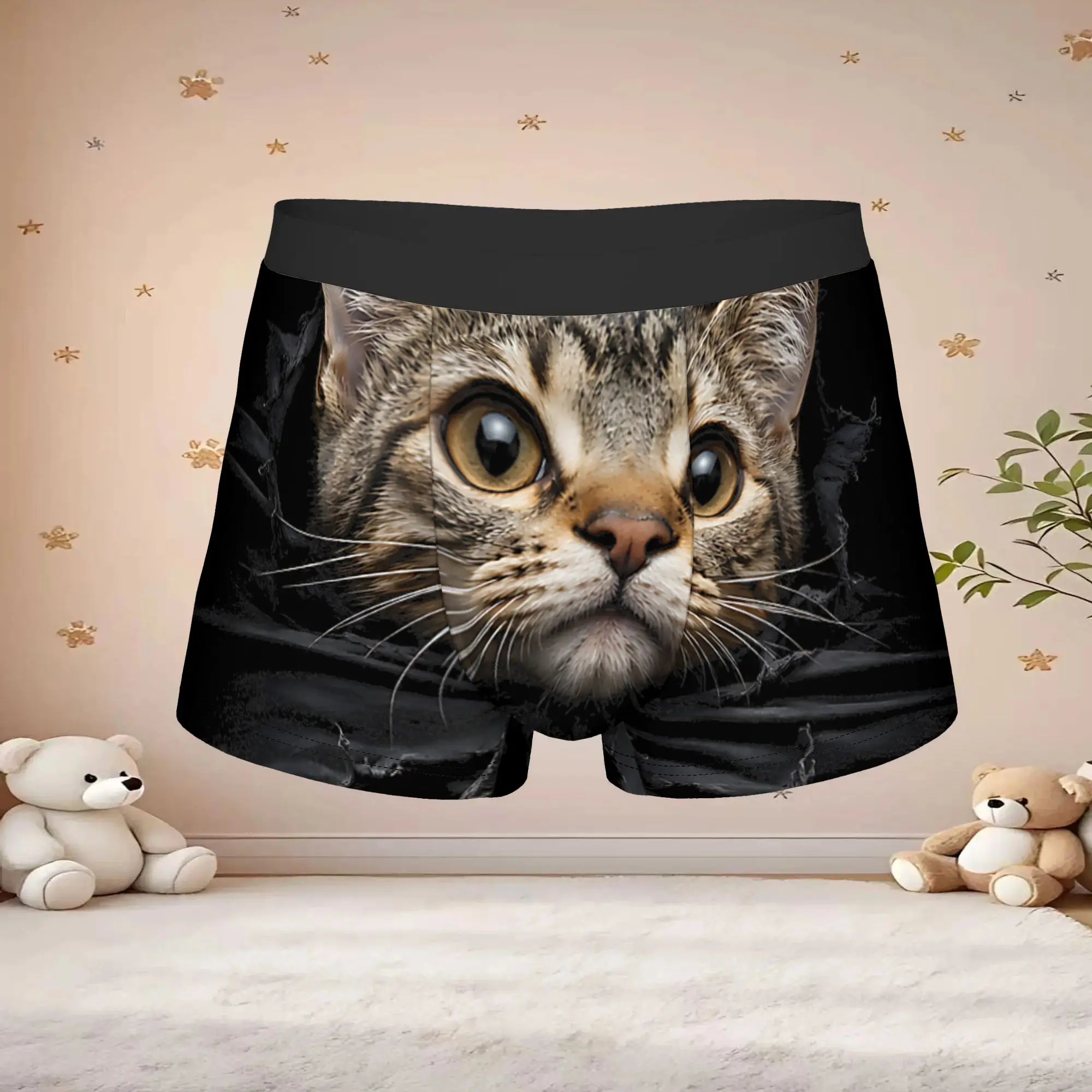 1pc Popular Fabric Ripped Optical Illusion Tabby Cat boxers Personalized Panties Men's Underwear Comfortable Shorts Boxer Briefs