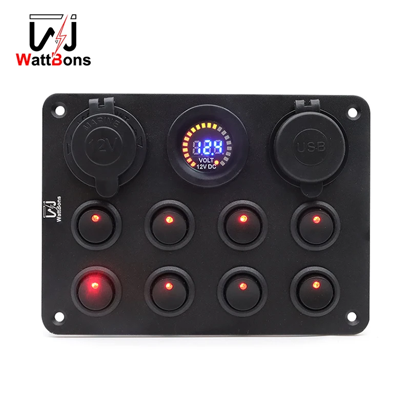 

Yacht Saloon Car Modified 8 Groups Of Rocker Switch Double USB4.2A Color Screen Voltmeter Without Light Power Socket