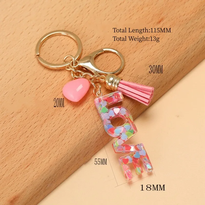 New Colorful Stripe Filled Initial Letter Keychain For Women Girl Sweet Bag Pink Charm Love Letters Pendant Chaveio Jewelry Gift