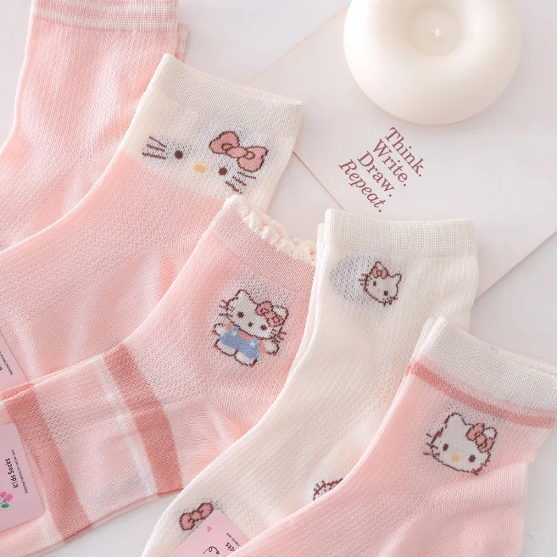 5 قطع مرحبا كيتي أنيمي Kawaii سانريو عارضة الجوارب الناعمة الربيع الصيف لطيف الكرتون شبكة مريحة تنفس الأميرة تخزين