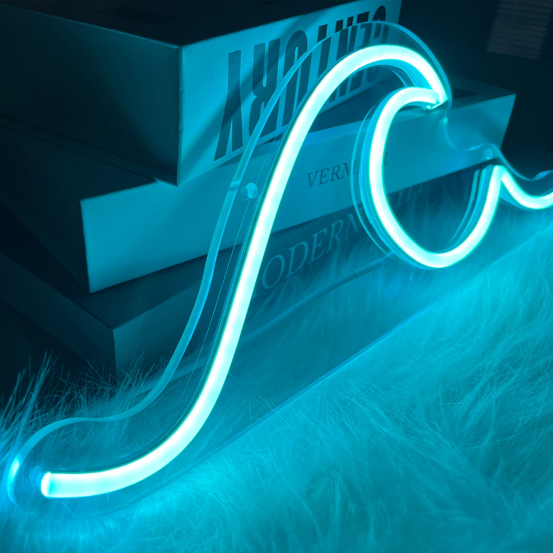 Wave Neon Lights for Bedroom, Wave Sign Ocean Neon Night Lights, USB Powered with Switch, Tropical Decoration for Living Room