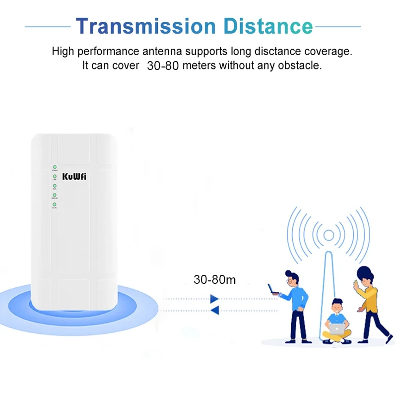 KuWFi Outdoor 4G LTE Router 150Mbps Wireless Wi-Fi CPE Router CAT4 with WAN LAN Port Sim Card Slot Support 24V POE for IP Camera