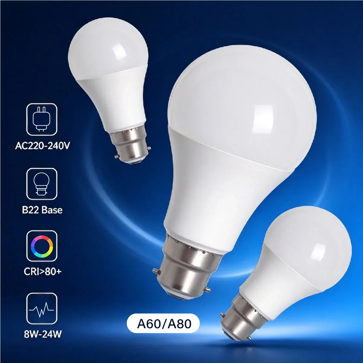 B22 BC Bayonet Cap LED Light Bulbs, True Real Power No Fake Wattage, 8W‑24W Energy Saving, AC220‑240V, 3‑16 Packs, Indoor Study