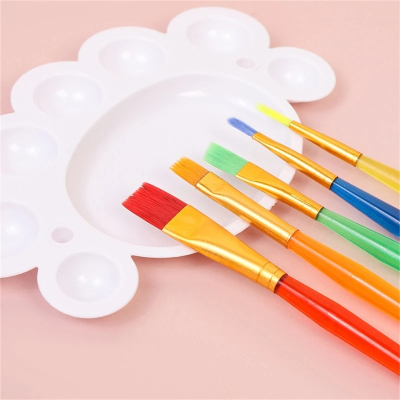 7PCS เด็ก Paintbrush Palettes Smearing ชุดเครื่องมือปลายแบนแปรงทาสี Dropshipping