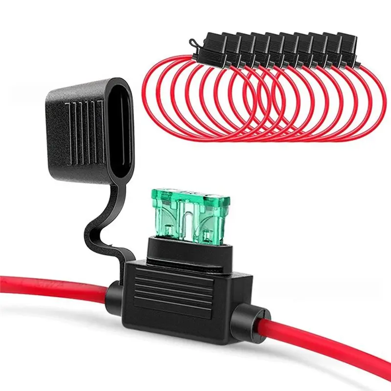 A20K-10Pcs 14AWG ATC/ATO Fuse Holder With 120Pcs Medium Car Fuses (5A 7.5A 10A 15A 20A 25A 30A),Fuse Holders For Auto