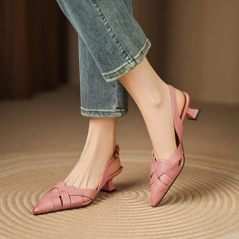 MORAZORA Plus Size 34-42 New Genuine Leather Shoes Women Sandals Pointed Toe 5cm High Heels Party Wedding Shoes - Image 4