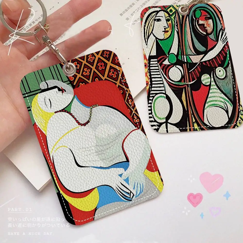Pablo Picasso Famous Artwork Collection Style PU Access Card Holder With Keychain - Executive Protection For Bank Card,Subway