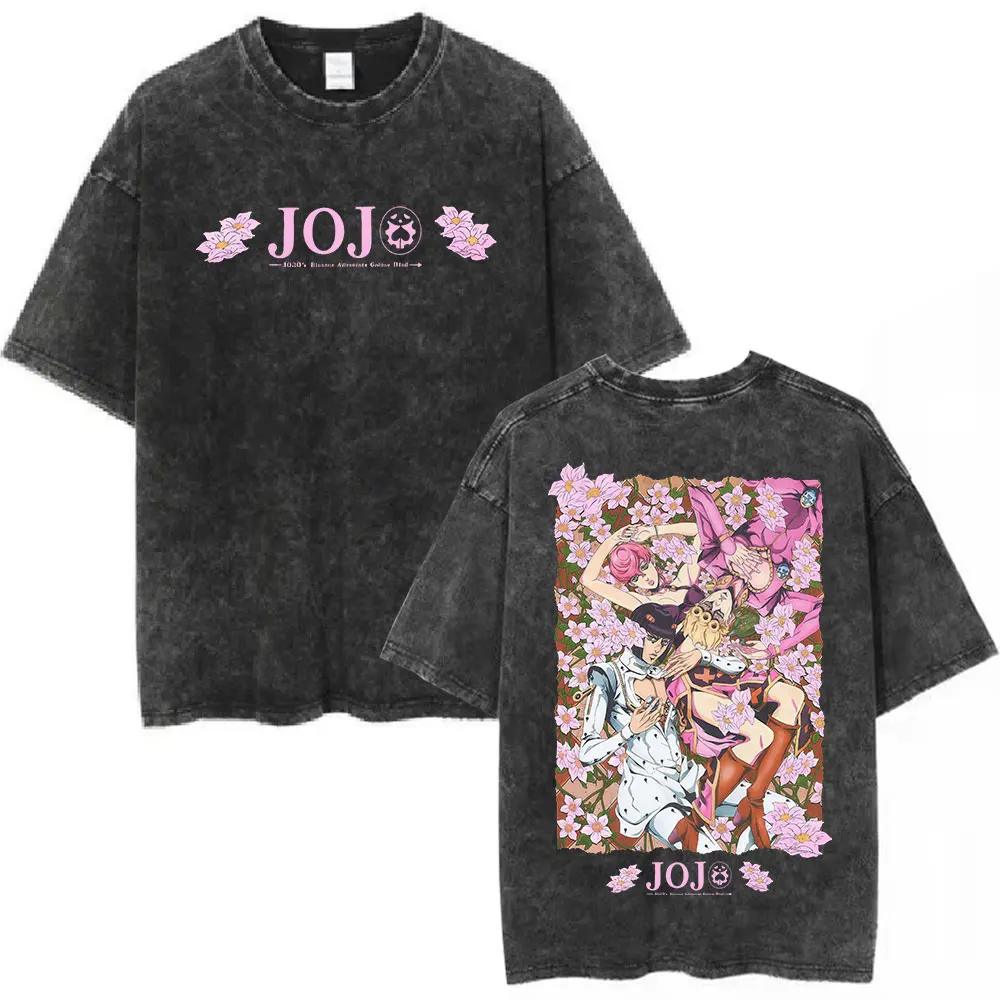 Giorno Giovanna Bruno Buccellati T-shirts Anime JoJo Bizarre Adventure Vintage Washed T-shirt Unisex Oversized Casual T Shirt