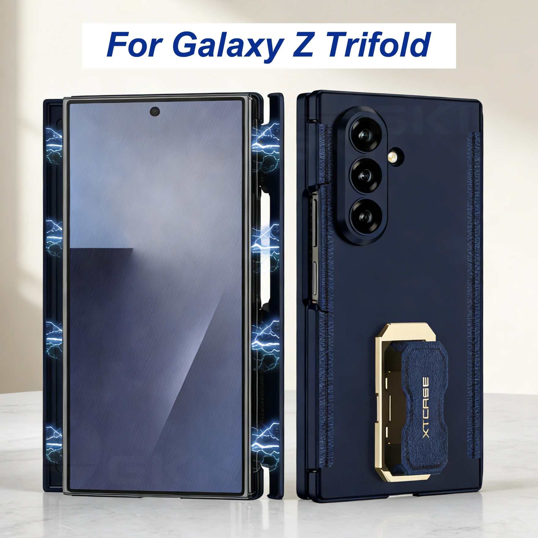 

Magnetic Double Hinge Case For Samsung Galaxy Z Trifold Rotation Ring Holder Wristband Plastic Cover For Galaxy Z Trifold Case