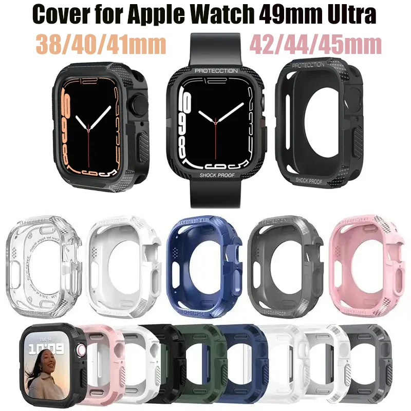 TPU Screen Protector Case para Apple Watch, Capa Acessórios, Ultra, 8, 7, 6, SE, 5, 3, Série, 44mm, 40mm, 41mm, 45mm, 42 milímetros, 38 milímetros,