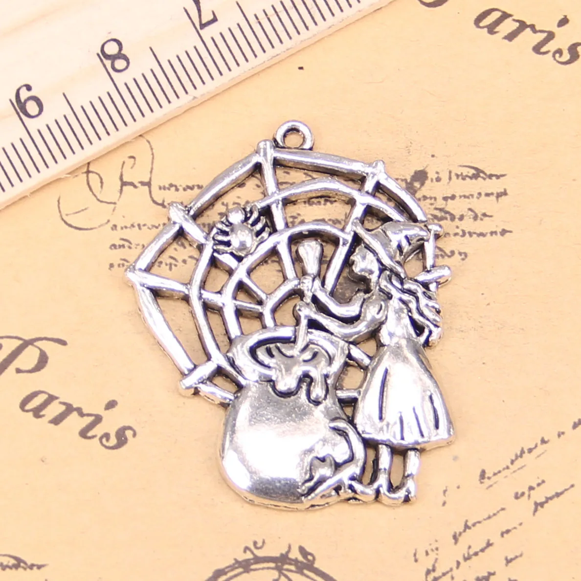 15pcs Charms witch refining drugs spider 38x30mm Antique Silver Plated Pendants Making DIY Handmade Tibetan Silver Jewelry