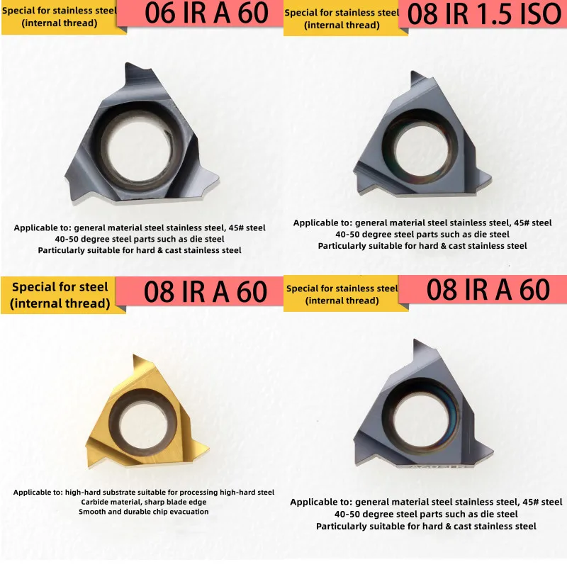 10PCS 06IR 08IR A60 1.5ISO EM10 EG20 Tugsten Carbide Inserts Threading Blade High Quality Threading Blade CNC Carbide Insert