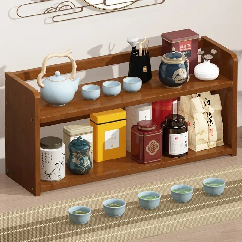 Desktop Tea Cup Holder, Small Desktop Bogu Holder, Solid Wood Purple Clay Teapot, Tea Set Storage Rack, Tea Can Storage Shelf