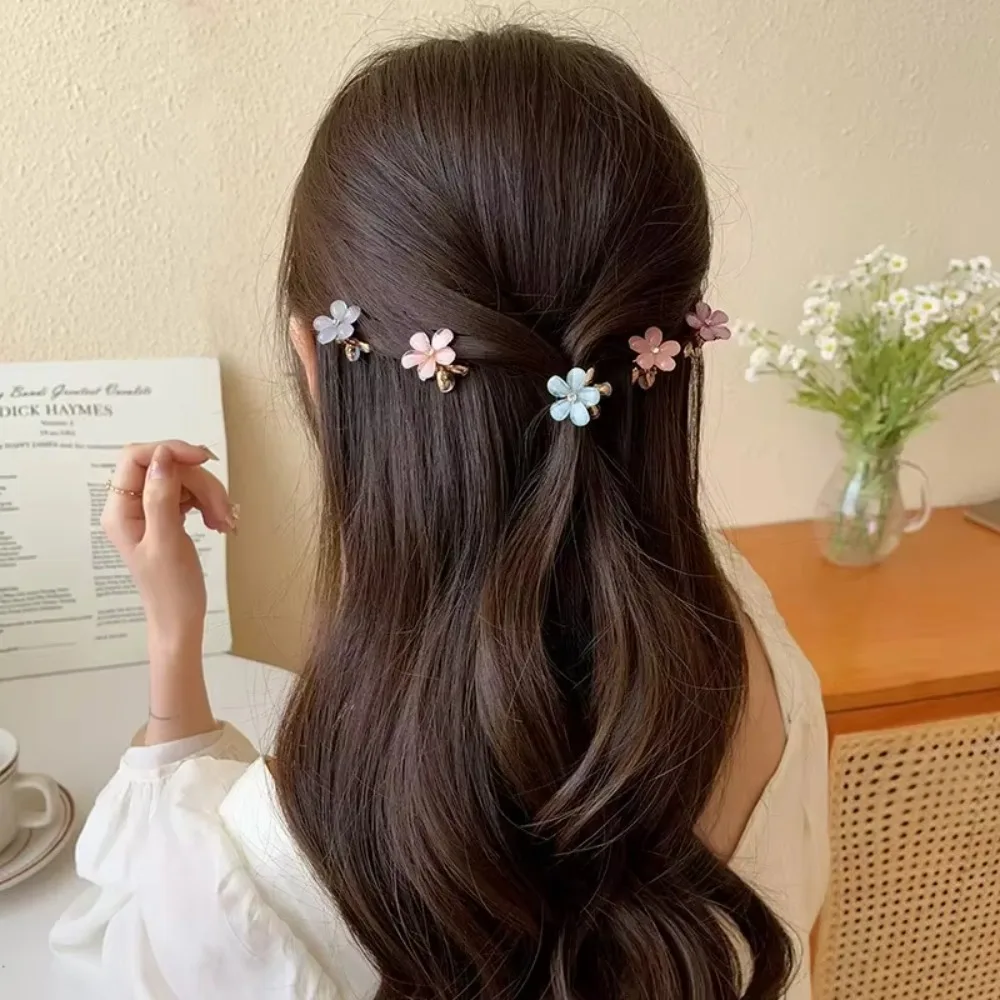 1/10pcs Cute Camellia Mini Grab Clips Jewelry Gift Small bangs Clip Pearl Hair Clips Ponytail Hair Crystal Flower Headdress