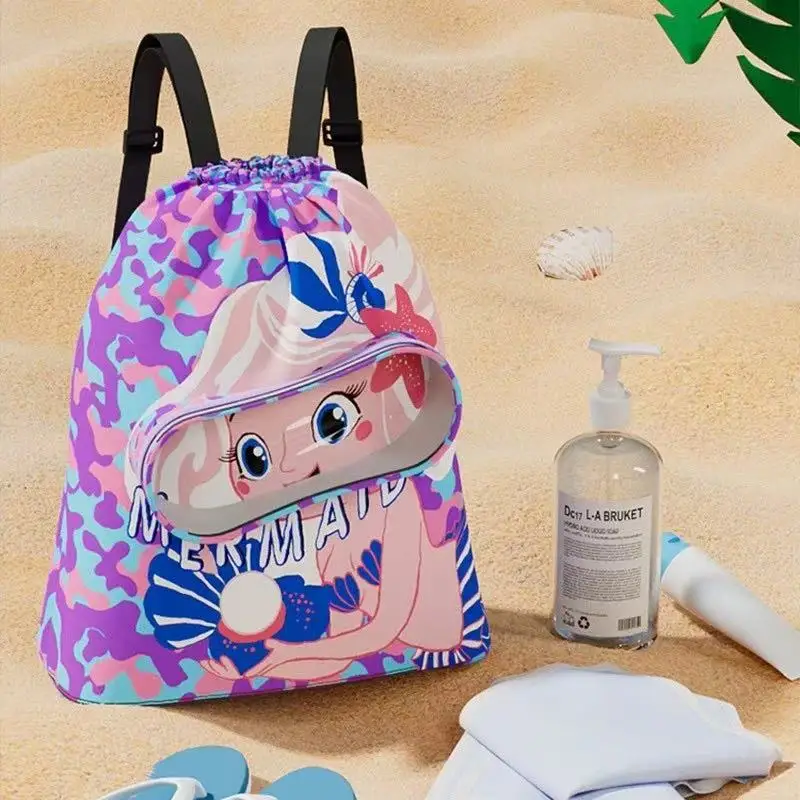 Summer Waterproof Kids Swimming Backpack - Dry Wet Separation Sports Bag with Cartoon Design, Essential Organizer for Pool Beach