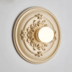 French Circular White Bedside Wall Lamp Bedroom High-end Retro Round Living room Sconce Milk White Glass Lampshade Light Fixture