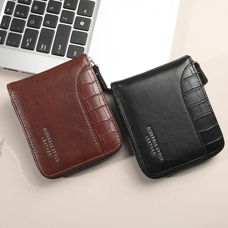 AS7810 Men's Short Wallet Splicing Stone Pattern Large Capacity Three Folding Bag Multi-Card Position Wallet Trend