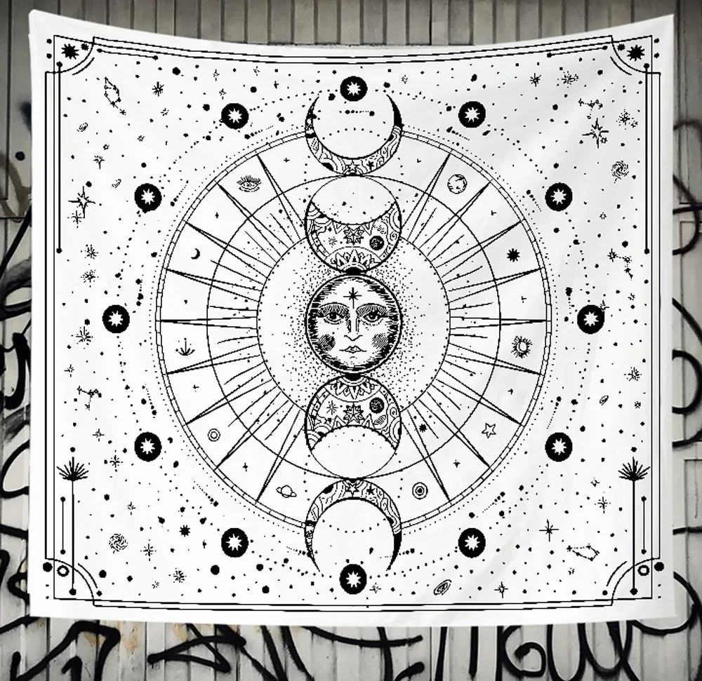 Star and Moon Embroidered Tapestry Constellation Boho Living Room Bedroom Meditation Room Decoration