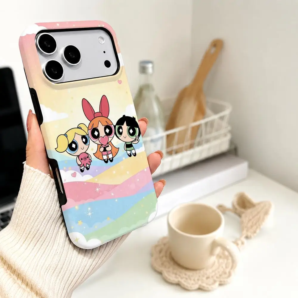 Anime P-Powerpuff Girls Phone Case Film material 2-in-1 Shell FOR IPhone 17 16 15 14 12 17Air 16e 13 Pro MAX 16Plus Cover view 2