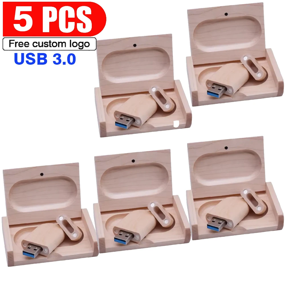 

5pcs/lot High Speed Wooden USB 3.0 Flash Drive 128GBFree Customized Logo Memory Stick Boxed Wedding Gift Pen Drive real capacity