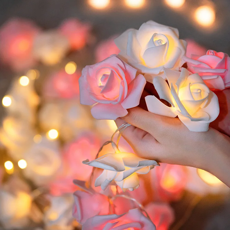 3M 20LEDs Artificial Rose Flower Fairy Light Battery Powered Wedding Garland String Lights Room Decoration 2026 Valentine's Day