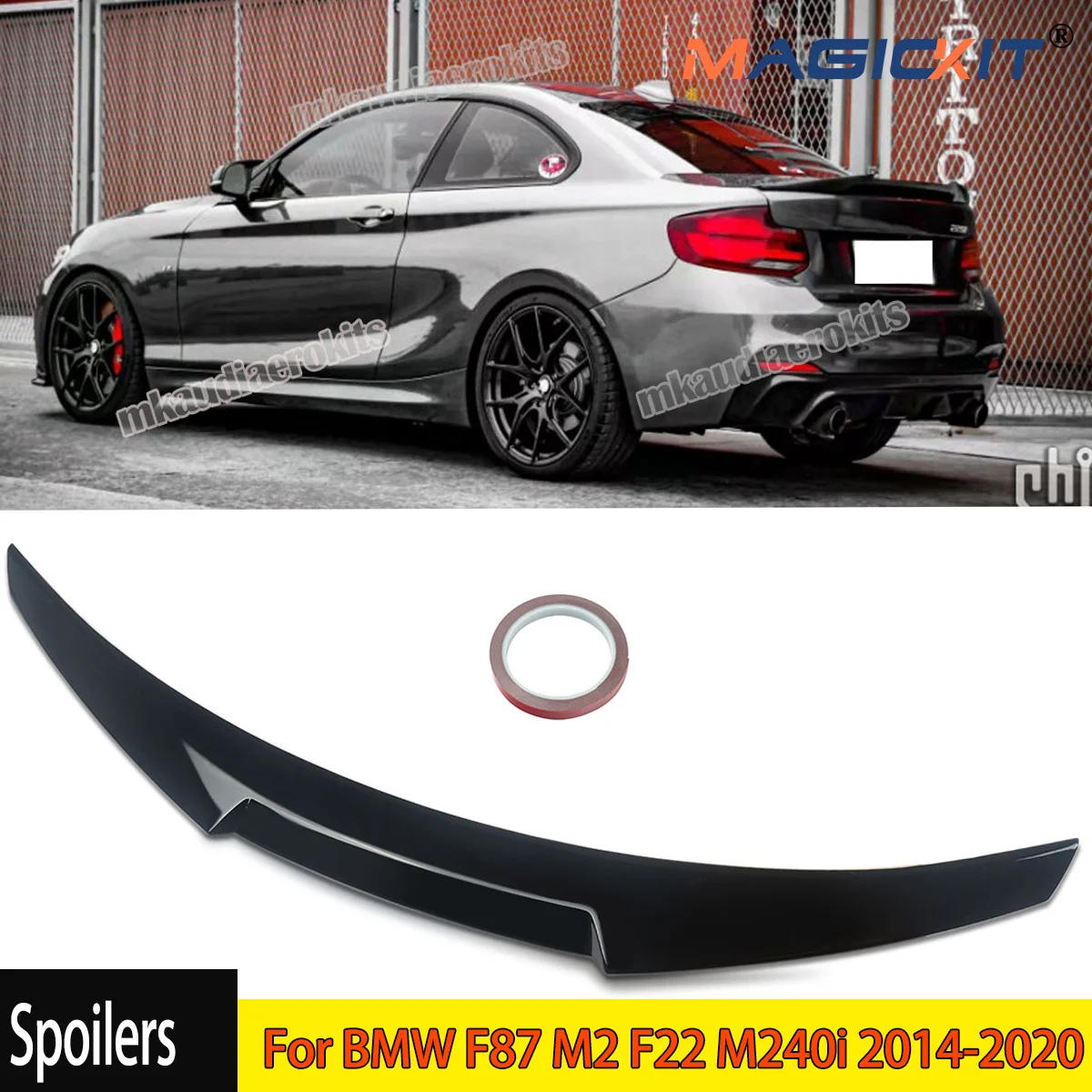 MagicKit FOR BMW 2 SERIES F22 COUPE F87 M4 STYLE GLOSS BLACK REAR BOOT TRUNK LIP SPOILER